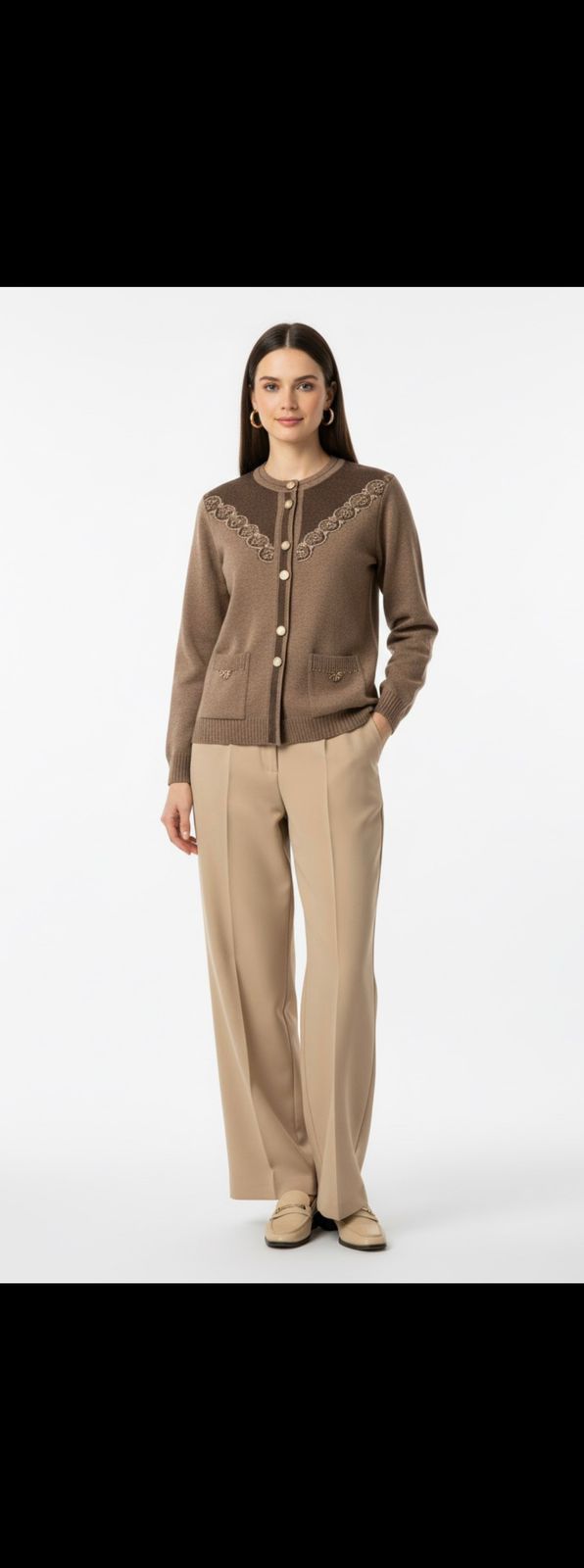 Embroidered Mocha Classic Cardigan